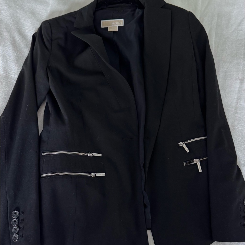 Michael Kors Black Women's Blazer with Silver Zip Accents